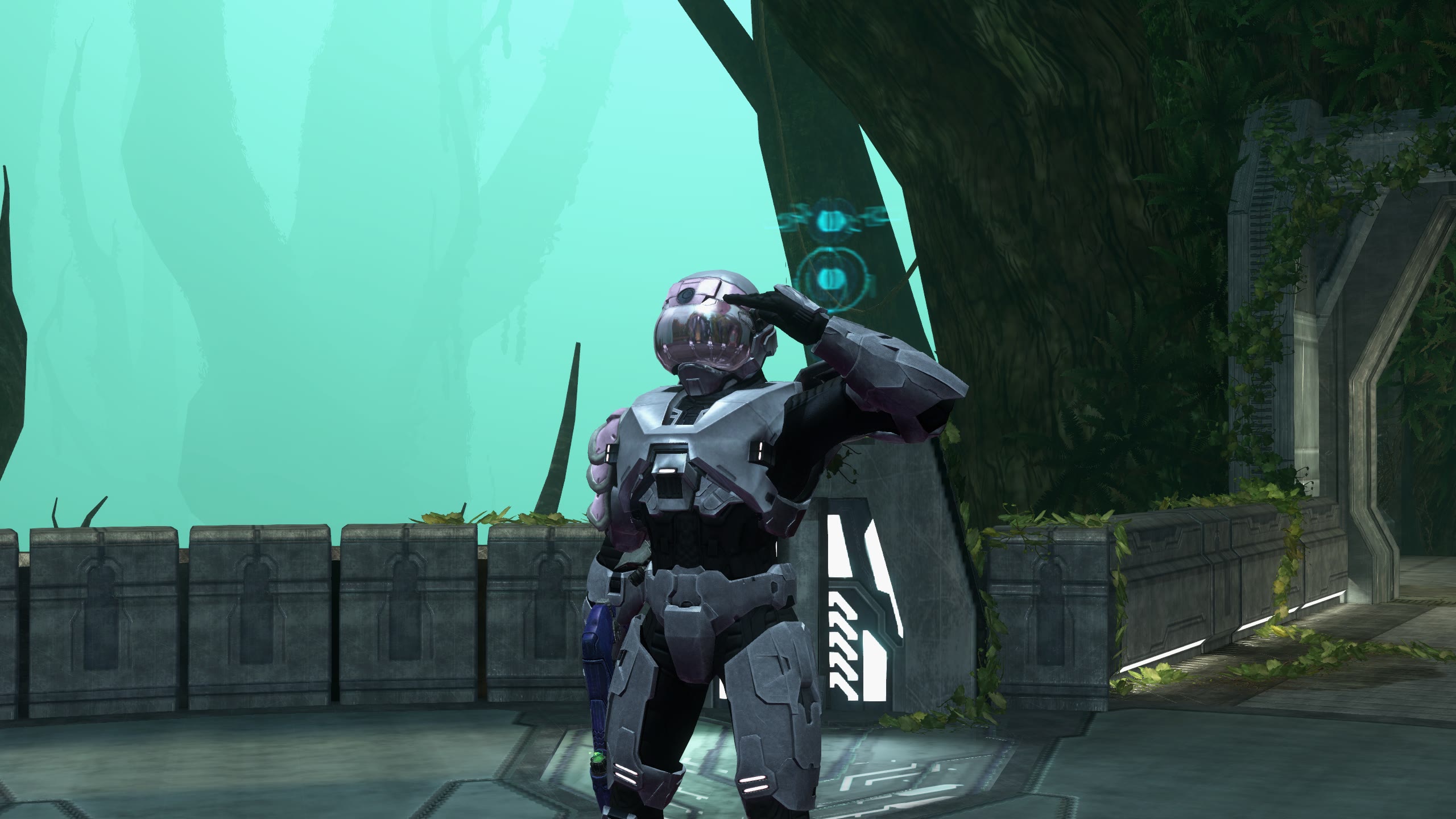 Spartan performing a salute emote.